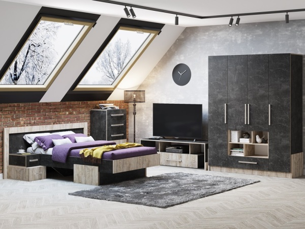 Спальный Гарнитур Каролина-11 Ательер Темный/Дуб Эндгрейн