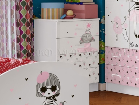 Комод Мальвина (Ш-600 x Г-430 х В-820 мм)Белый/Фотопечать 