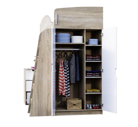 Детская Кровать-Чердак Сэнди Дуб Сонома/Белый Глянец (Д-1235 х В-1820 х Г-2038 мм)