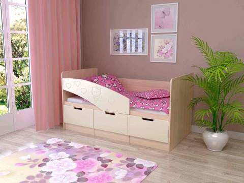 Детская Кровать Ириска-7 МДФ Hello Kitty  (Ш-850 x В-850 x Д-1630/1830 мм)/Разные Цвета