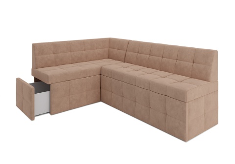 Кухонный угловой диван дельфин Атлантис велюр бежевый